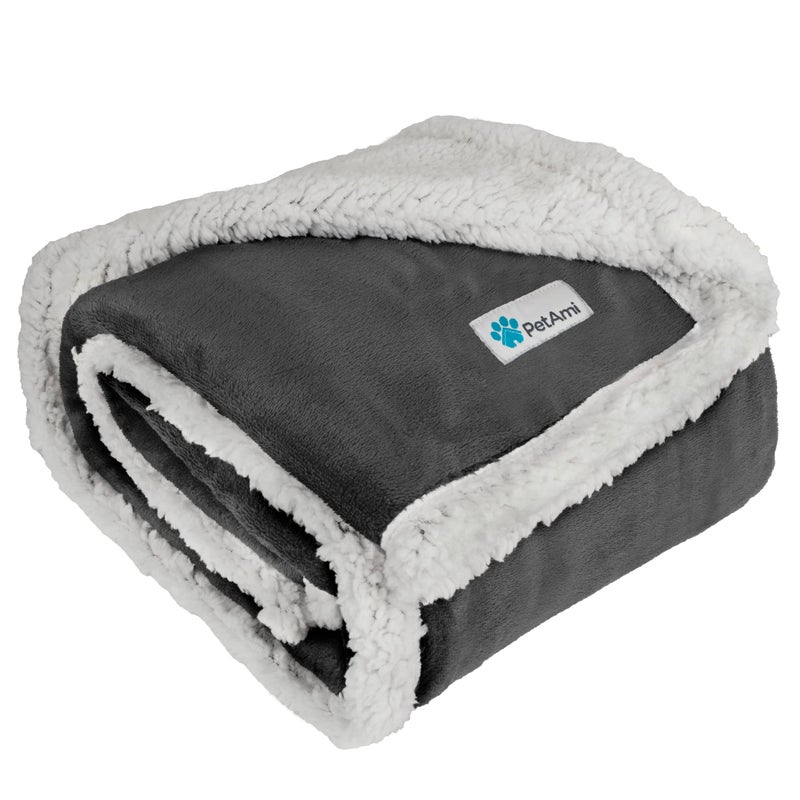 PetAmi Dog Blanket for Small Medium Dogs, Pet Bed Blanket Cat Puppy Kitten, Fleece Furniture Couch Cover Protector Sofa Car, Soft Sherpa Dog Throw Plush Reversible Washable, Mini 29x40 Dark Gray - Image 1